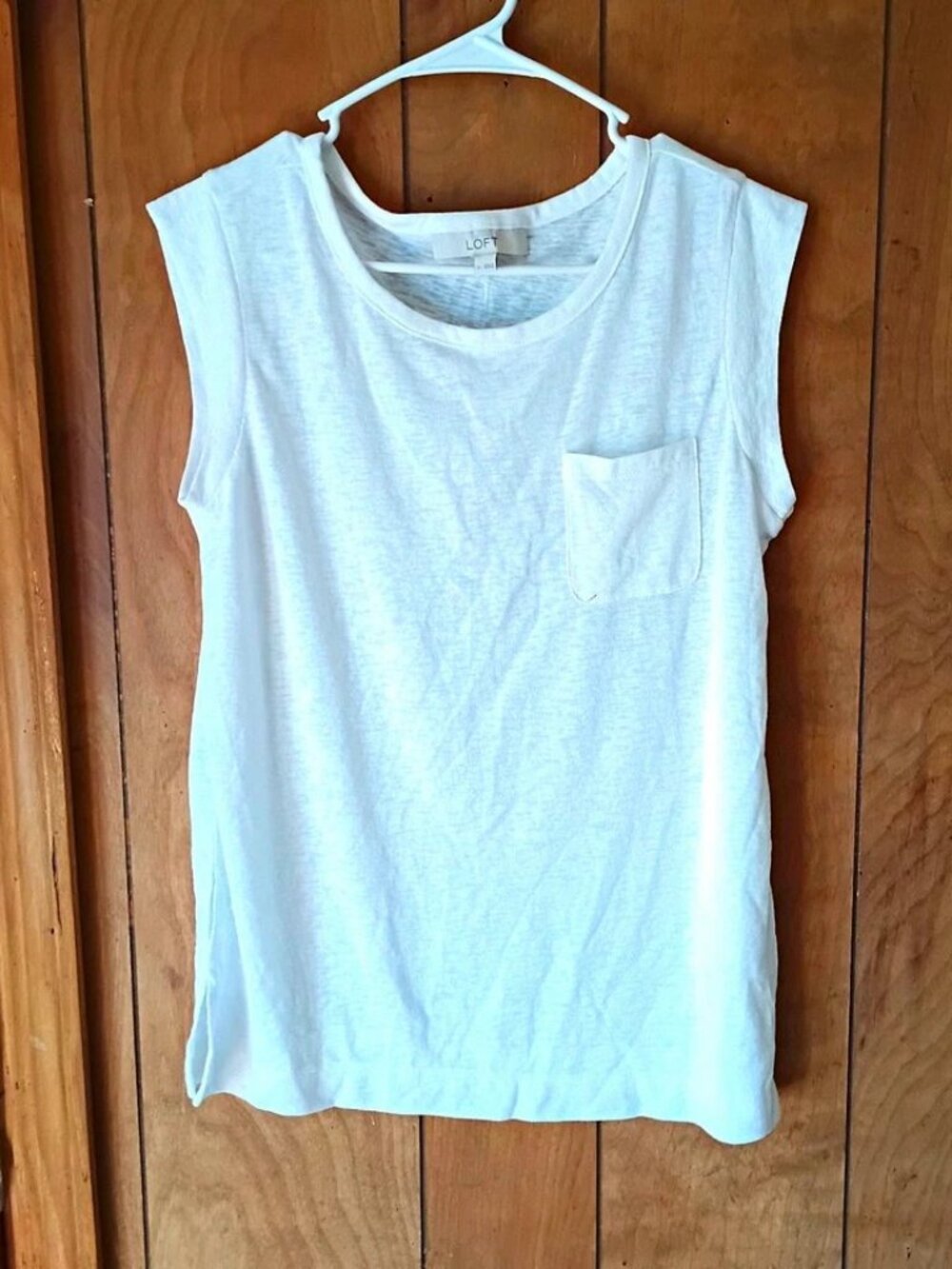 LOFT Women's White Knit Crew Neck Sleeveless Tank Top Chest Pocket Size S NEW